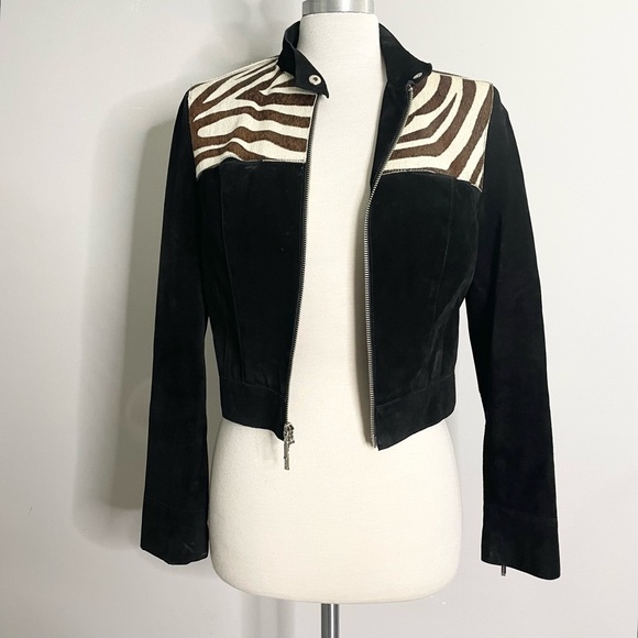 bebe Black and White Leather Jacket Timeless Elegance - Picture 5 of 9